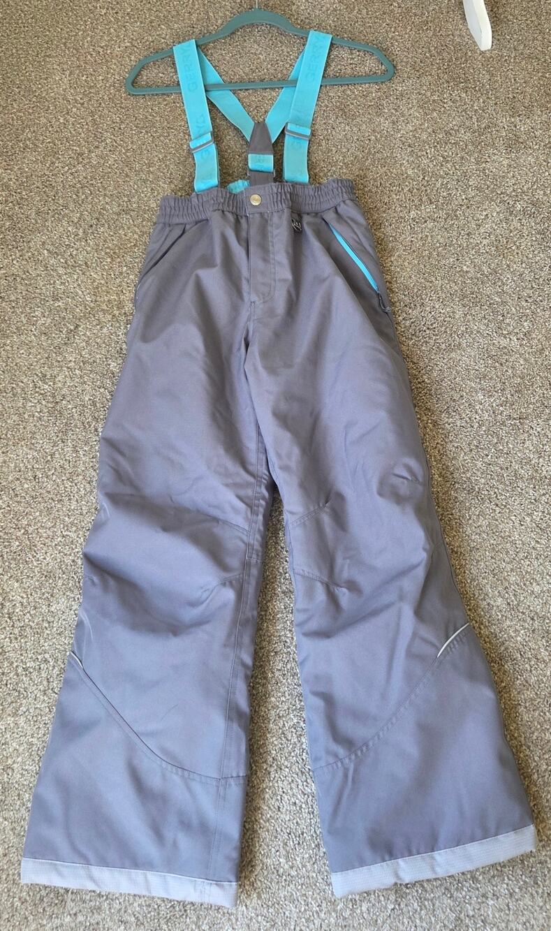 GERRY Kids Grey and Teal Waterproof Snow Bib Overalls Size L 14/16